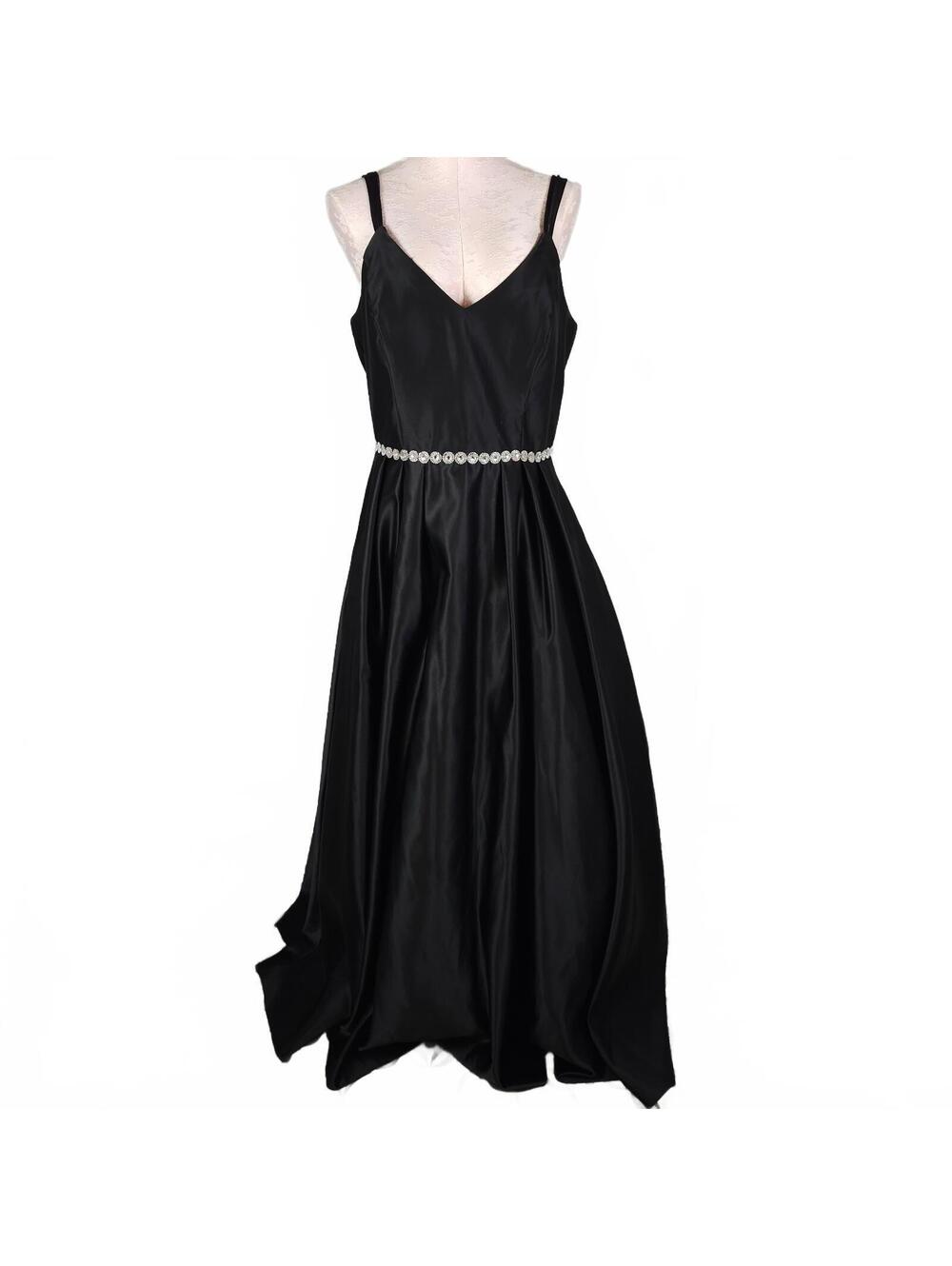 Blondie Nites Size 13 Black Satin Rhinestone Waist Prom Ball Gown